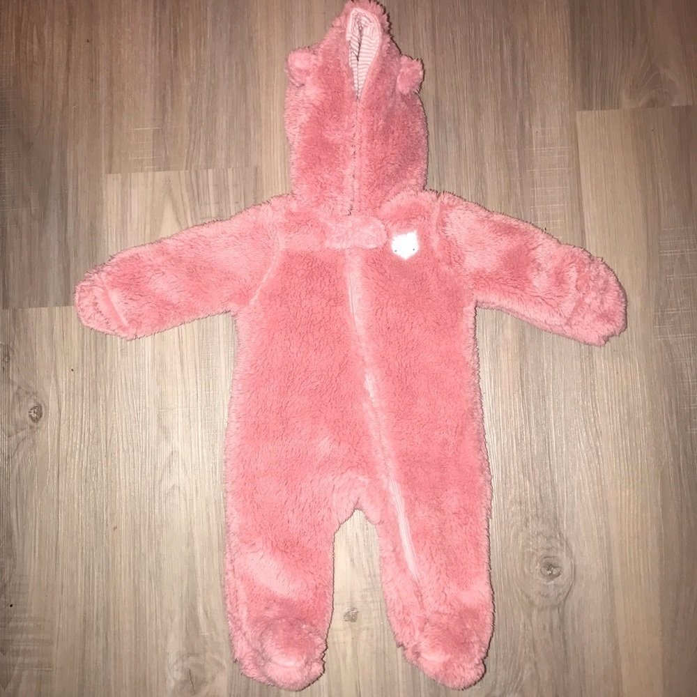 CARTER'S Just One You Baby Girls Fox SherpaPram footies Bodysuit with hood Sz 3M